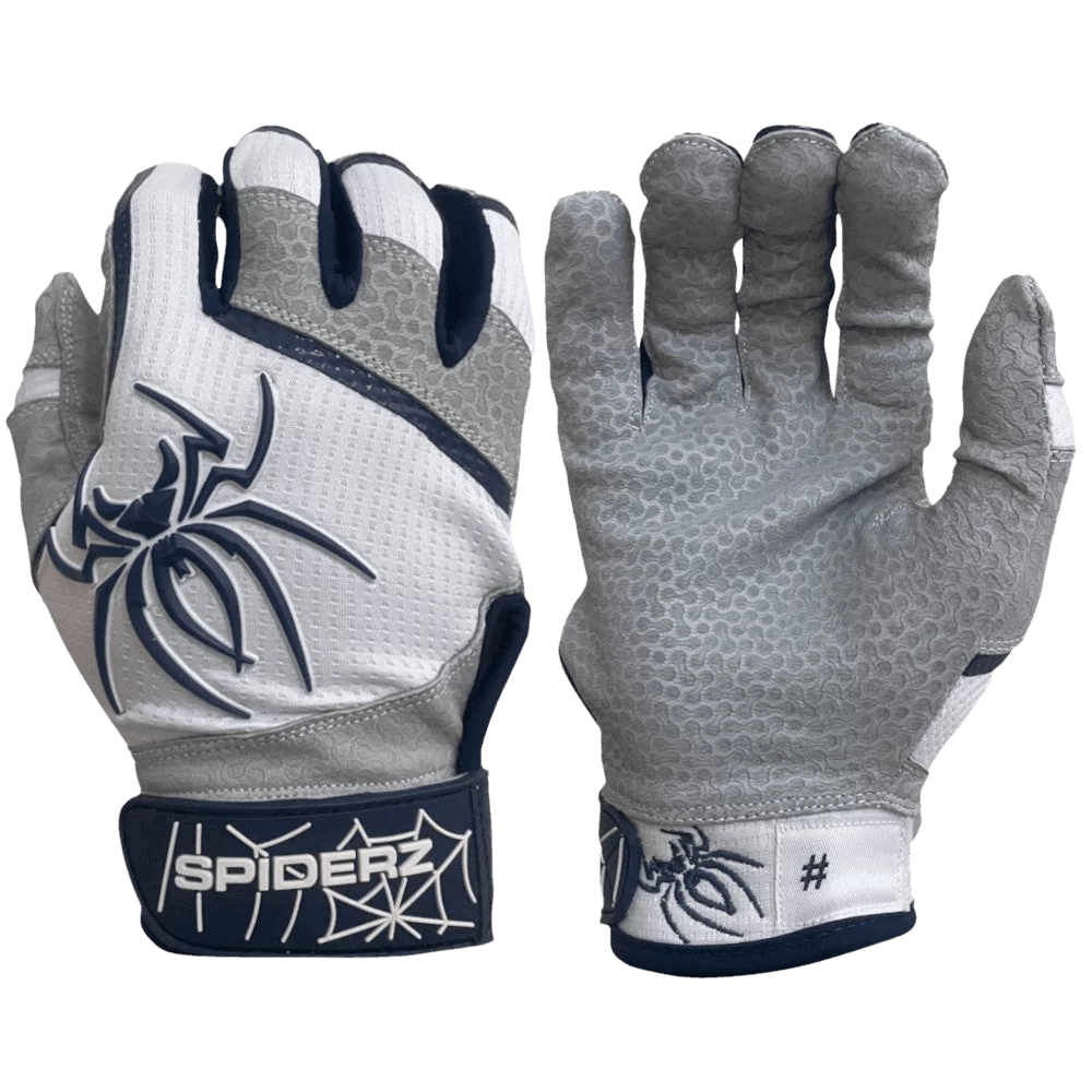 2022 Spiderz PRO Model Batting Gloves: White/Navy Blue 1 2022 Spiderz PRO Model Batting Gloves: White/Navy Blue