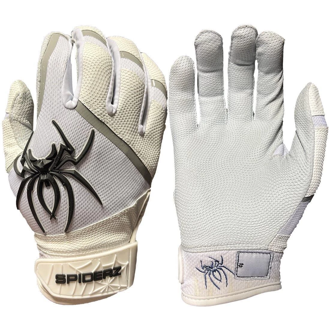 2023 Spiderz Pro Model Batting Gloves: White/Black/Silver 1 2023 Spiderz Pro Model Batting Gloves: White/Black/Silver