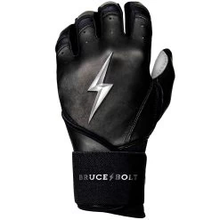 Bruce Bolt PREMIUM PRO Chrome Series Long Cuff Batting Gloves: Black -BatPower Deals Sales LC CHRB LEFT