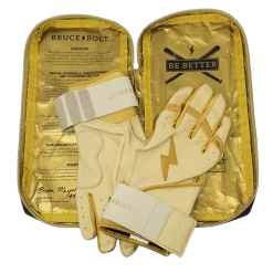 Bruce Bolt PREMIUM PRO Gold Series Batting Gloves: Long Cuff -BatPower Deals Sales LC GLD BAG2