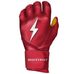 Bruce Bolt PREMIUM PRO Long Cuff Batting Gloves: Red -BatPower Deals Sales LC REDG LEFT