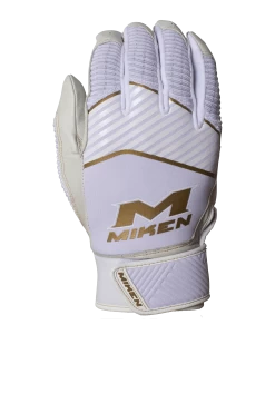 Miken Softball MK7X Adult White And Gold Batting Gloves: MBGGLD-WHT -BatPower Deals Sales MBGGLDwhite3