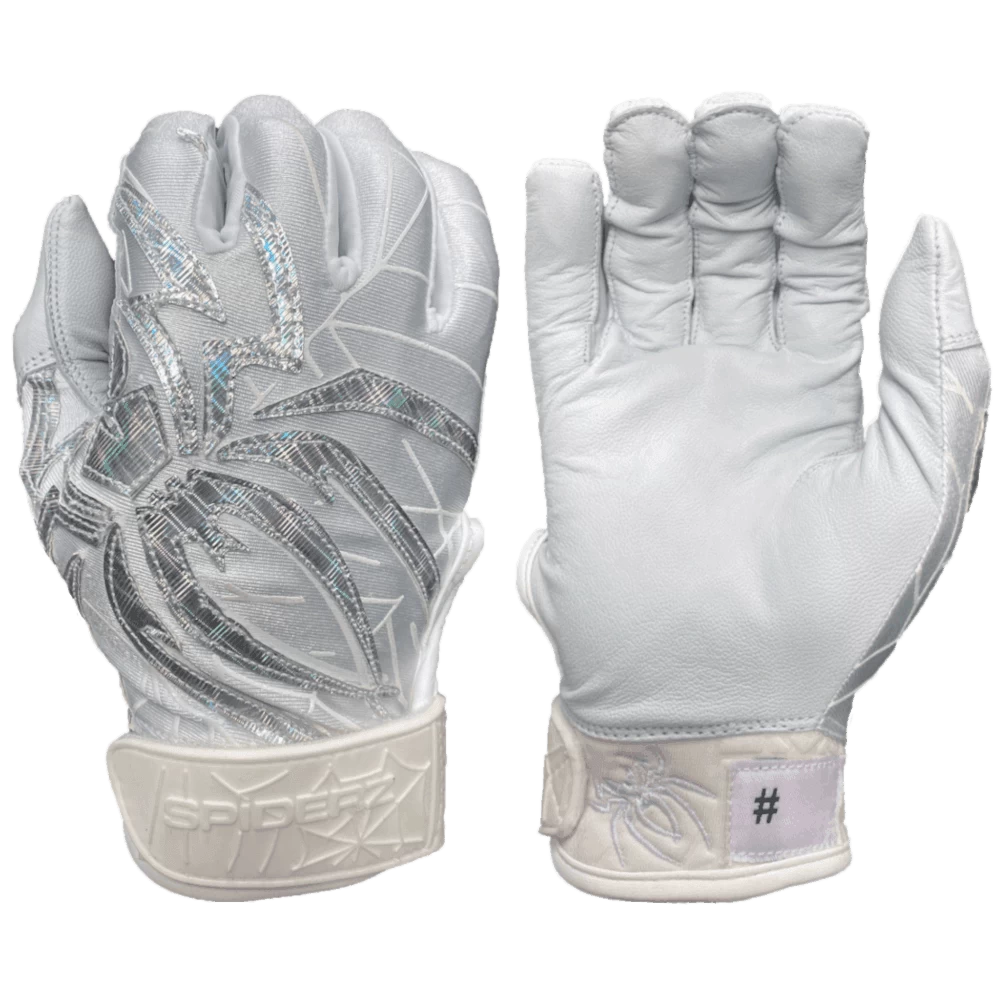 2022 Spiderz PRIZM Batting Gloves: White/Silver 1 2022 Spiderz PRIZM Batting Gloves: White/Silver