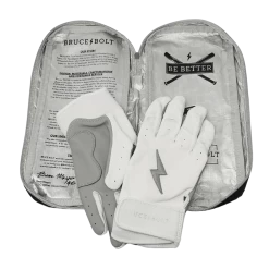 Bruce Bolt PREMIUM PRO Chrome Series Short Cuff Batting Gloves: White -BatPower Deals Sales SC CHRW BAG2