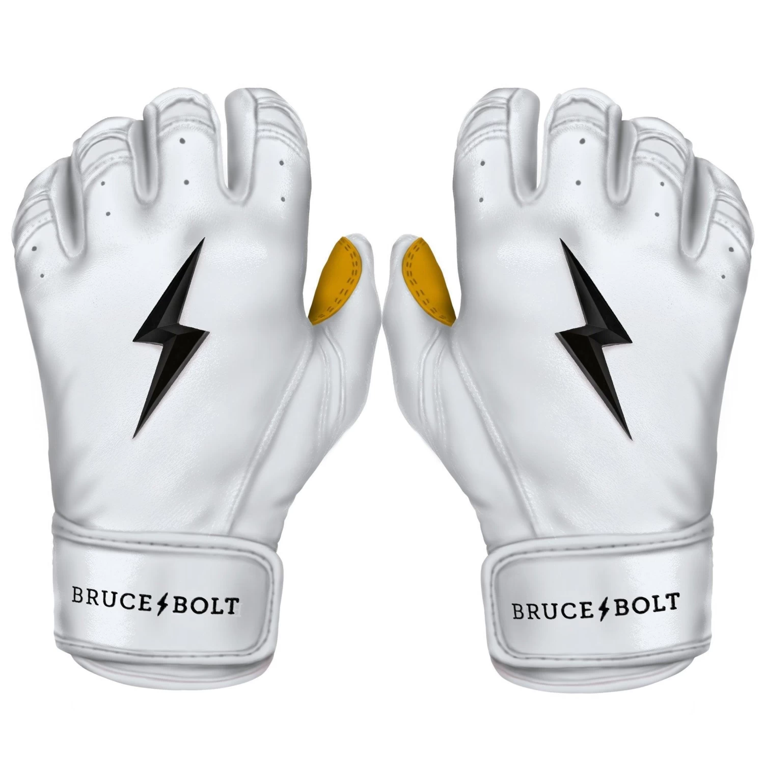 Bruce Bolt PREMIUM PRO Short Cuff Batting Gloves: White 1 Bruce Bolt PREMIUM PRO Short Cuff Batting Gloves: White