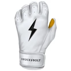 Bruce Bolt PREMIUM PRO Short Cuff Batting Gloves: White 16 Bruce Bolt PREMIUM PRO Short Cuff Batting Gloves: White -BatPower Deals Sales SC WHTG LEFT