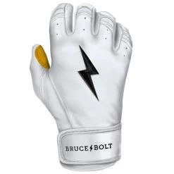 Bruce Bolt PREMIUM PRO Short Cuff Batting Gloves: White 17 Bruce Bolt PREMIUM PRO Short Cuff Batting Gloves: White -BatPower Deals Sales SC WHTG RIGHT