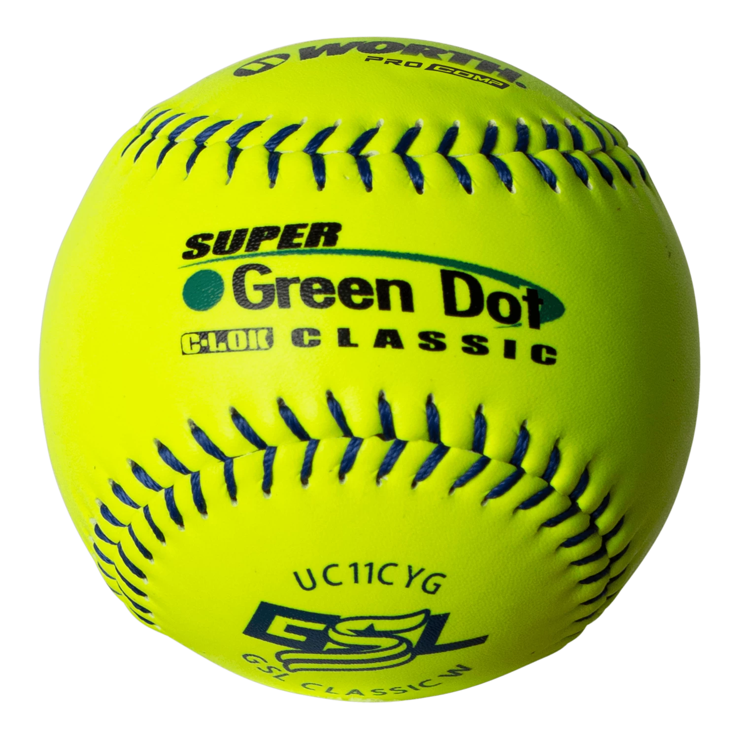 Worth 11" GSL Super Green Dot Classic W Composite Softballs (Dozen): UC11CYG 1 Worth 11" GSL Super Green Dot Classic W Composite Softballs (Dozen): UC11CYG