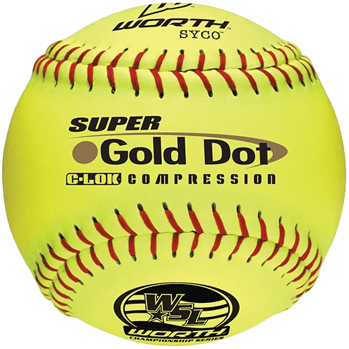 Worth 12" Super Gold Dot WSL Slowpitch Softballs (Dozen): YS44WSLC 1 Worth 12" Super Gold Dot WSL Slowpitch Softballs (Dozen): YS44WSLC